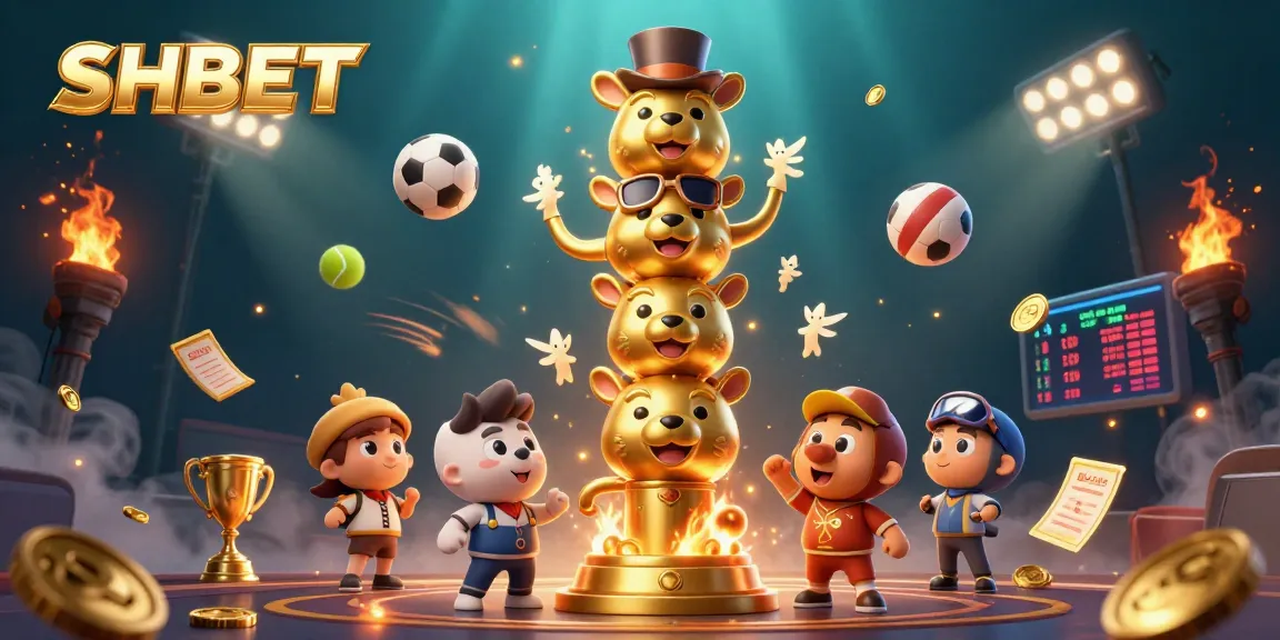 Experience thrilling betting action with SHBET's animated totem and vibrant gaming elements.