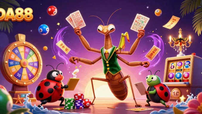 Engage with DA88's vibrant lottery experience with dynamic characters and colorful elements.